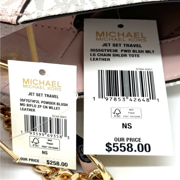 Michael Kors Large JST Chain Shoulder Bag & Bifold Zip Chain Wallet Powder - Picture 13 of 13